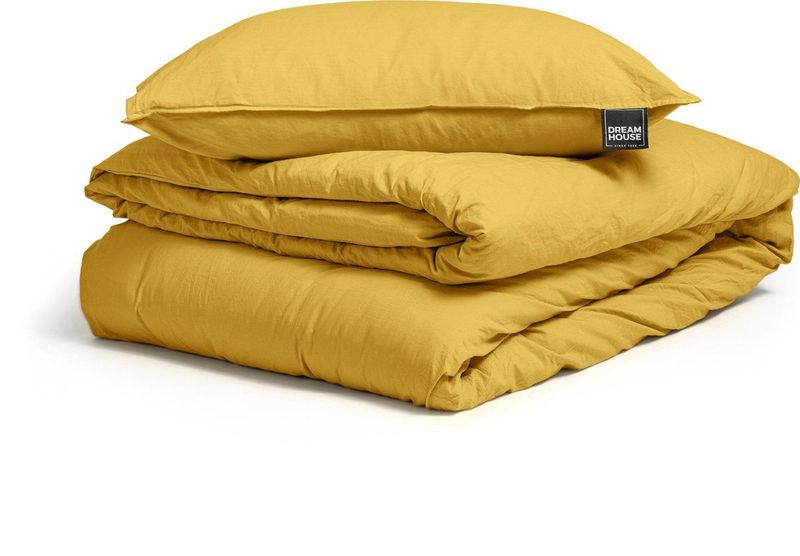 Dreamhouse Stone Washed Dekbedovertrek + 1 kussensloop Mosterd