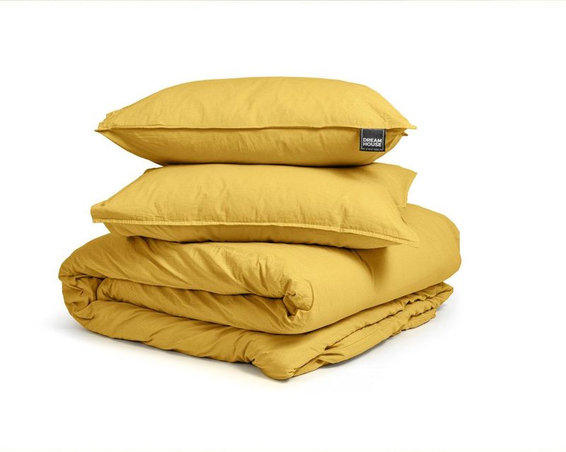 Dreamhouse Stone Washed Dekbedovertrek + 2 kussenslopen Mosterd