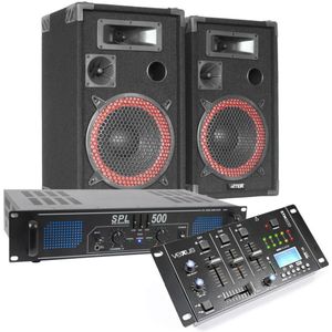 MAX Complete 500W Bluetooth DJ Set met Speakers, Versterker en Mixer