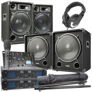 MAX-1215 Complete 2200W 2.2 DJ set met o.a. Bluetooth mixer
