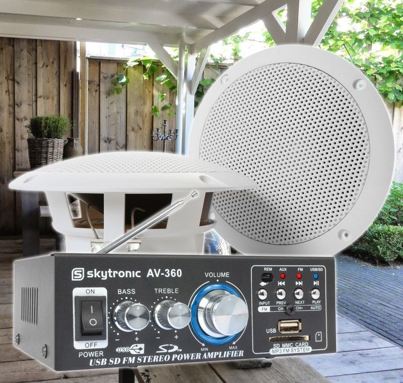 Fenton TS05 Waterdichte speakerset - Inbouw speakerset buiten met versterker - Bluetooth - 5 inch