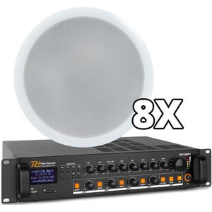 Power Dynamics - 100V - Geluidssysteem - 8 Plafondspeakers - 4-zone Bluetooth Versterker