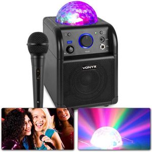 Karaoke set met microfoon - Vonyx SBS50B - met Bluetooth, accu & discobal discolicht - Zwart