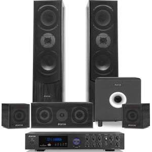 Home Cinema set van Fenton met Bluetooth, 5 speakers (zwart), een 10 actieve subwoofer en