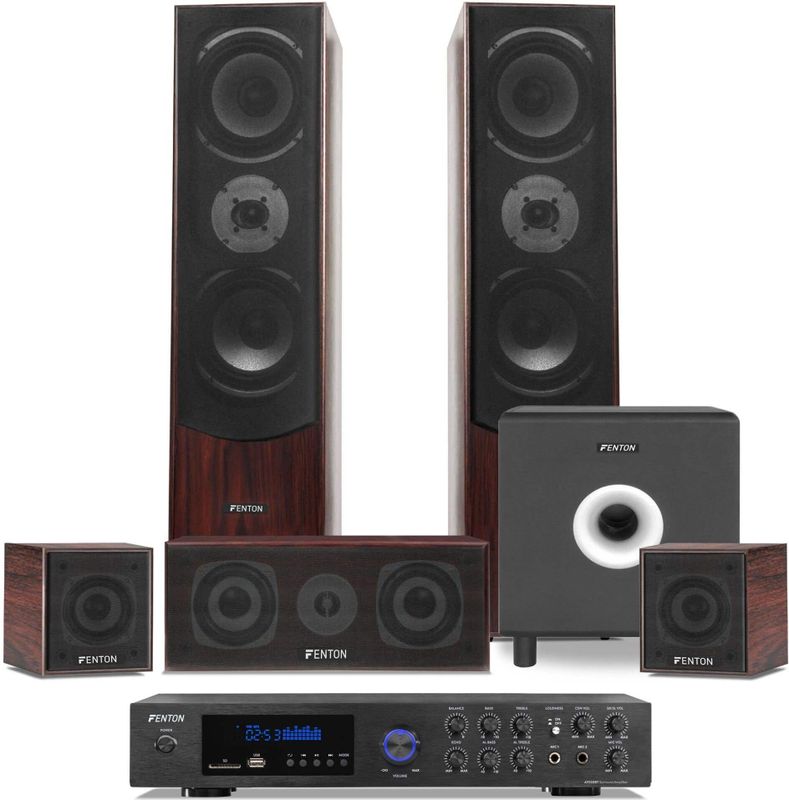 Home cinema set - Fenton - Incl. 5 speakers & actieve subwoofer - Bluetooth en mp3 speler