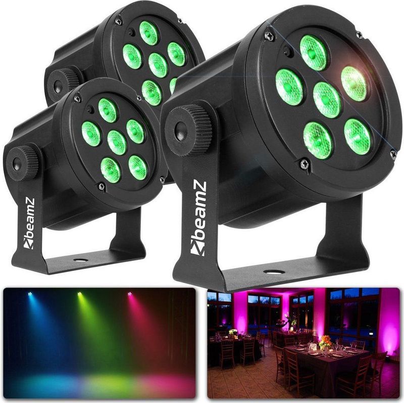 Feestverlichting - BeamZ lichtset met 3x BeamZ SLIMPAR30 LED discolamp - Krachtige en kleurrijke discolampen voor een sfeervol feest!