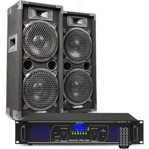 MAX28 - DJ Geluidsinstallatie - Bluetooth - 1600W - Luidsprekers en Versterker Combinatie