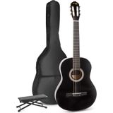 Akoestische gitaar voor beginners - MAX SoloArt klassieke gitaar / Spaanse gitaar met o.a. 39'' gitaar, voetsteun, gitaartas, gitaar stemapparaat en extra accessoires - Zwart
