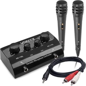 Vonyx AV430B karaoke set met telefoonkabel en 2x microfoon - Zwart