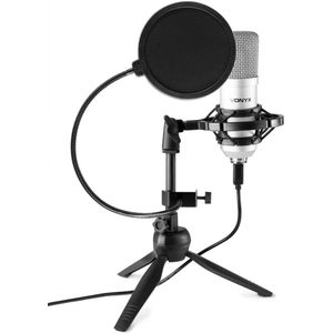 USB microfoon voor pc - Vonyx CM300S - Met tafelstandaard en popfilter - Titanium