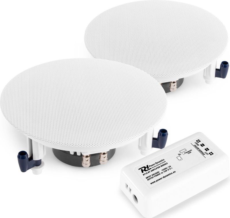 Power Dynamics Inbouw Speaker - 2x Plafond Speaker ESCS6 + Bluetooth Versterker BT10 - Complete Set voor Kantoor, Hal, Wachtkamer, etc.