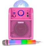 Karaoke set kinderen - Vonyx SBS50P karaokeset op accu met Bluetooth, LED karaoke microfoon, echo effect en LED lichteffect - Roze