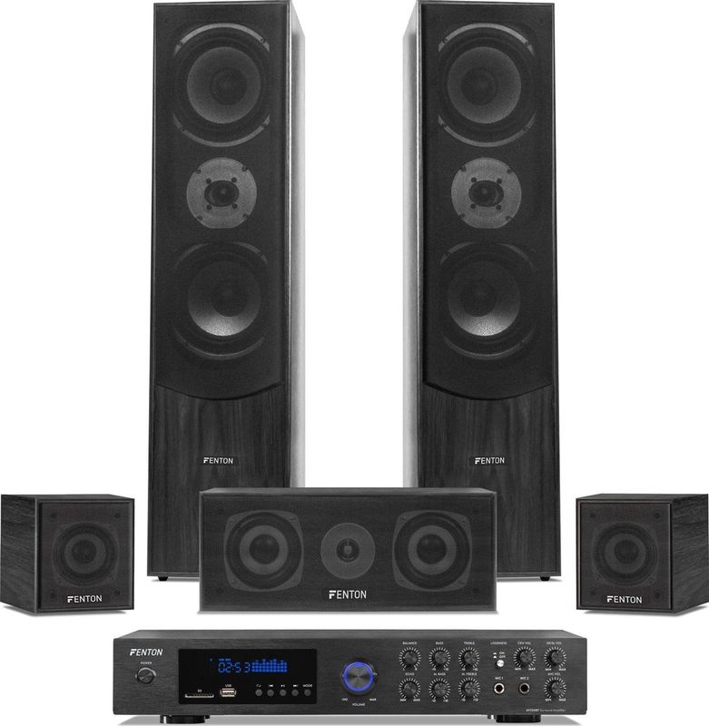 Fenton - Surround Set - Home Cinema Set - Zwart - Inclusief Versterker en 5 Speakers