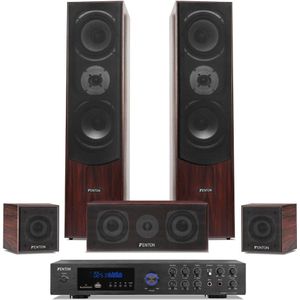 Surround set home cinema - Fenton 5.0 set met versterker en 5 speakers - Bluetooth / mp3 - Walnoot