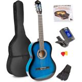 Akoestische gitaar voor beginners - MAX SoloArt klassieke gitaar / Spaanse gitaar met o.a. 39'' gitaar, gitaar standaard, muziekstandaard, gitaartas, gitaar stemapparaat en extra accessoires - Blauw