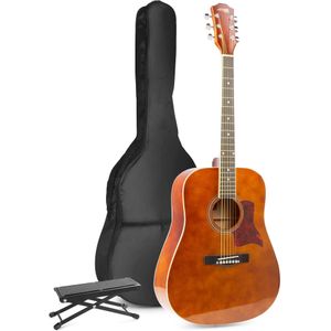MAX SoloJam Western akoestische gitaar starterset met voetsteun - Bruin (hout)