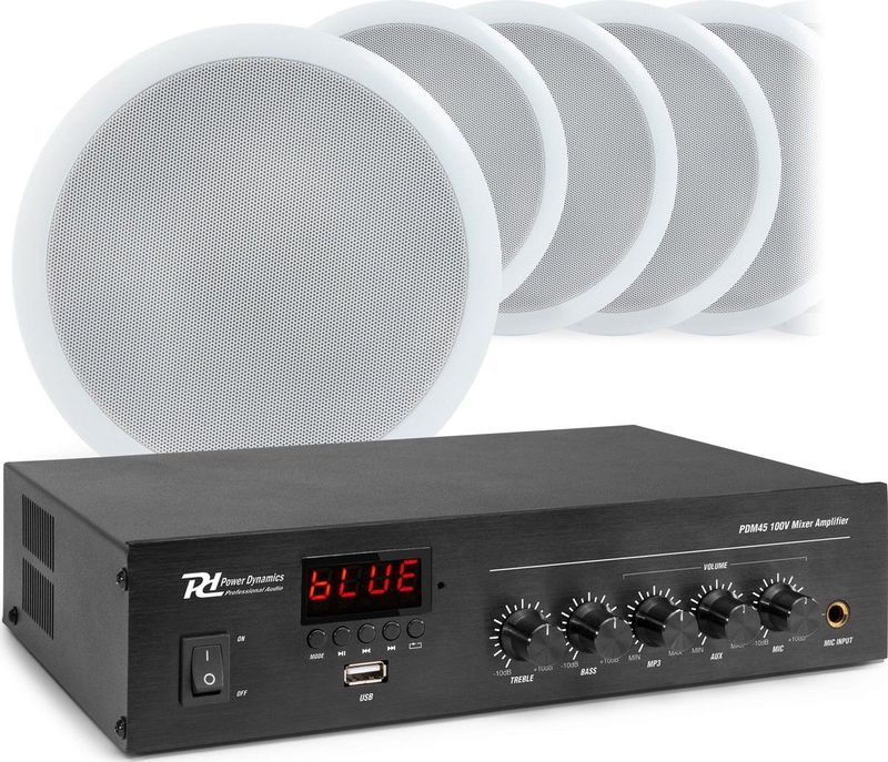 Geluidsinstallatie PDM45 100V Versterker met Bluetooth & 10 CSPB5 Plafondspeakers