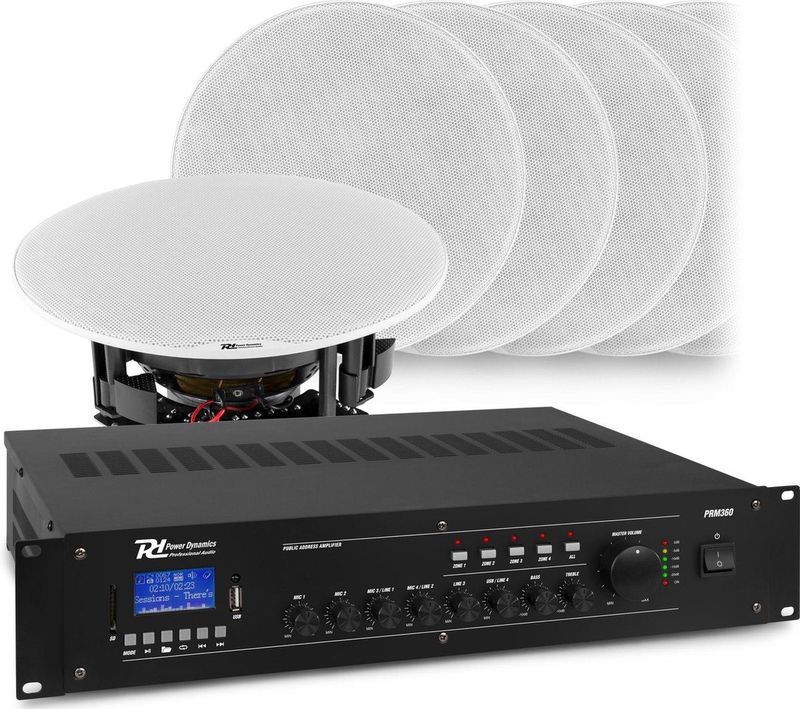 Power Dynamics Geluidsinstallatie Bluetooth 4 Zones 8x Inbouw Speaker 8'' 360W 100V