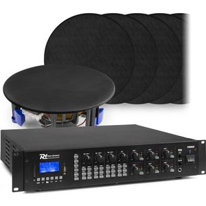 6-zone Bluetooth geluidsinstallatie van Power Dynamics - 12 zwarte plafondspeakers + 360W versterker