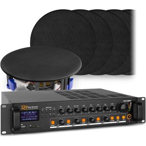 4-Zone Geluidsinstallatie met Bluetooth en 12 Zwarte Plafondspeakers (6'') - 100V