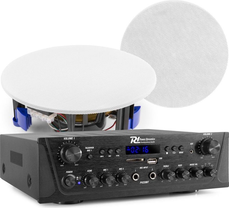 Geluidsinstallatie met Bluetooth - Power Dynamics - PV220BT versterker met 2x ESCS5 plafond speaker