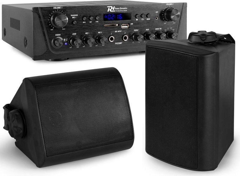Geluidsinstallatie met Bluetooth - PV220BT 2-zone versterker audio + 2 BGO40 zwarte 4'' speakers
