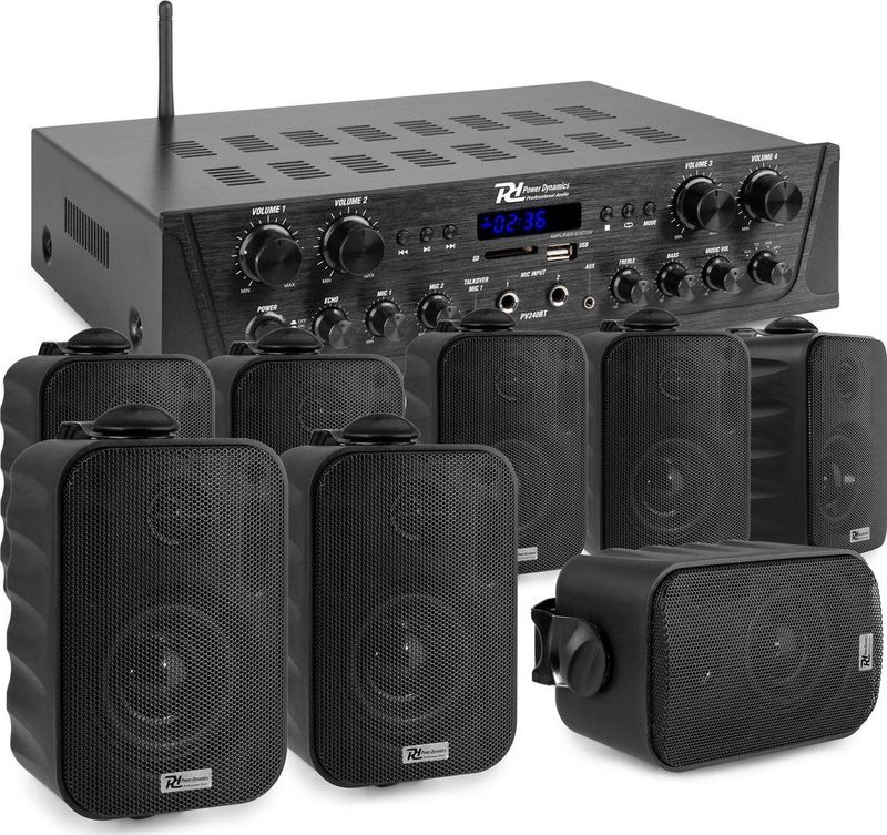 Power Dynamics - PV240BT - Geluidsinstallatie - Zwart - 4-zone Versterker + 8 Speakers