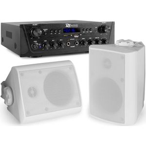 Geluidsinstallatie met Bluetooth - PV220BT 2-zone versterker audio + 2 BGO40 witte 4'' speakers