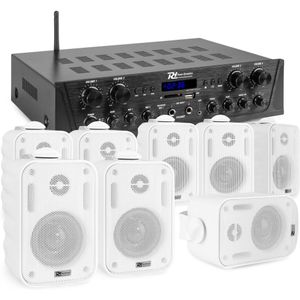 Geluidsinstallatie met Bluetooth - PV240BT 4-zone versterker audio + 8 BGO30 witte 3'' speakers