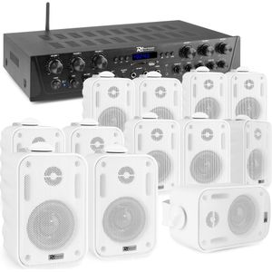 Power Dynamics PV260BT geluidsinstallatie - 12 BGO30 witte opbouw speakers - 6-zone versterker - Bluetooth