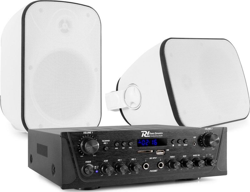 Geluidsinstallatie met Bluetooth - PV220BT 2-zone versterker audio + 2 BD50W opbouw speakers - 5''