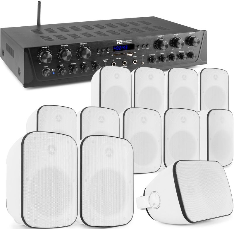 Geluidsinstallatie met Bluetooth - PV260BT 6-zone stereo versterker audio + 12 BD50W speakers - 5''