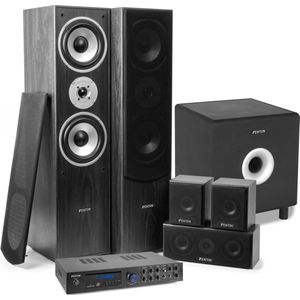 Surround set home cinema - Fenton AV550BT 5.1 versterker met zwarte speakers en actieve subwoofer
