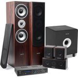 Surround set home cinema - Fenton AV550BT 5.1 versterker met walnoot speakers en actieve subwoofer