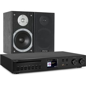 Audizio stereo set met zwarte Brescia DAB radio met internetradio, Bluetooth, Spotify, cd, mp3 en speakers