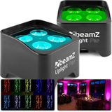 Uplighter - Set van 2 BeamZ BBP90 Uplights met 4 x 4W LED's en ingebouwde accu - Incl. afstandsbediening