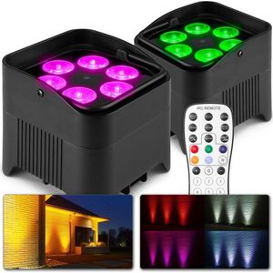 BeamZ uplighter - Set van 2 BeamZ BBP96S uplights met ingebouwde accu, 6x 12W LED's en draadloze DMX