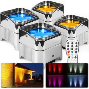 BeamZ BBP96SC - Set van 4 accu uplights met 12W LED's en draadloze DMX - Chroom