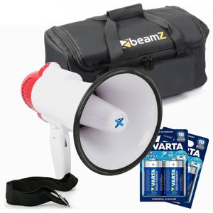 Megafoon met sirene - Vonyx MEG020 - 20 Watt - 700 meter bereik - Incl. polsband, tas en batterijen