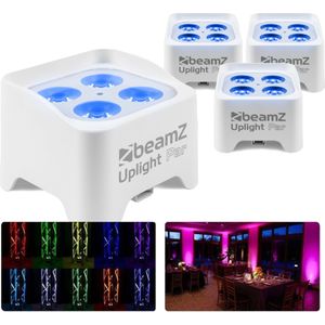 Set van 4 BeamZ BBP90W Uplights - PAR spot op accu met 4x 4W LED's - Wit