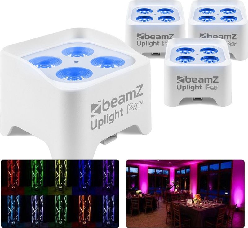 Set van 4 BeamZ BBP90W Uplights - PAR spot op accu met 4x 4W LED's - Wit