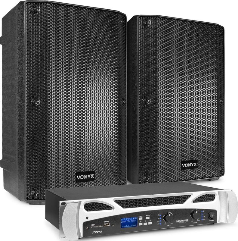 Vonyx VSA10P complete passieve geluidsinstallatie met versterker - Bluetooth - 500W - 10 Inch
