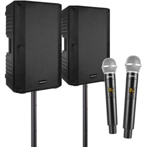 Karaoke set voor volwassenen van Vonyx met 2x draadloze microfoons - 2 krachtige speakers inclusief statieven