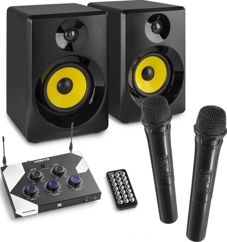 Karaoke set voor volwassenen met Vonyx speakers en microfoonmixer - Bluetooth en 2x draadloze microfoons