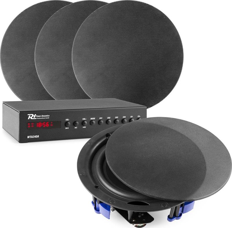 Power Dynamics Installatie speakerset met 4x low profile speakers - Bluetooth - 80W - Zwart