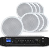 Power Dynamics 100V plafondspeaker set - 8 witte speakers en versterker - met Bluetooth - 120W