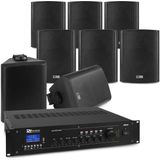 Power Dynamics 100V set voor buitenterras of overkapping - 8 speakers & 4-zone versterker - Bluetooth