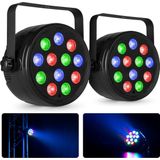 Fuzzix set van 2 PLF12 Party LED parren - 12x 2W LED’s - RGB - Met DMX - Inclusief afstandsbediening