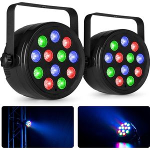 Fuzzix set van 2 PLF12 Party LED parren - 12x 2W LED’s - RGB - Met DMX - Inclusief afstandsbediening