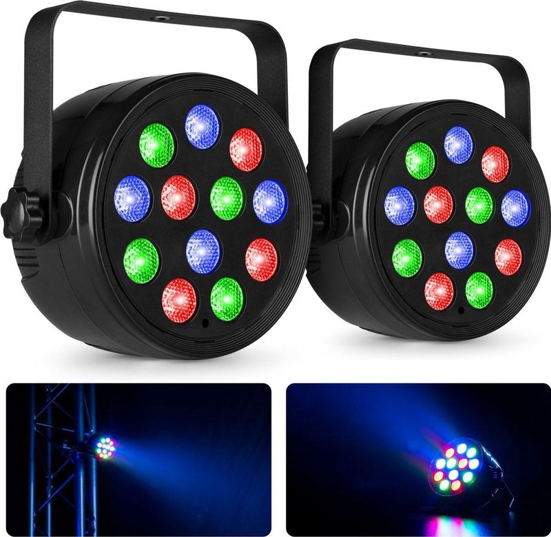 Fuzzix set van 2 PLF12 Party LED parren - 12x 2W LED’s - RGB - Met DMX - Inclusief afstandsbediening